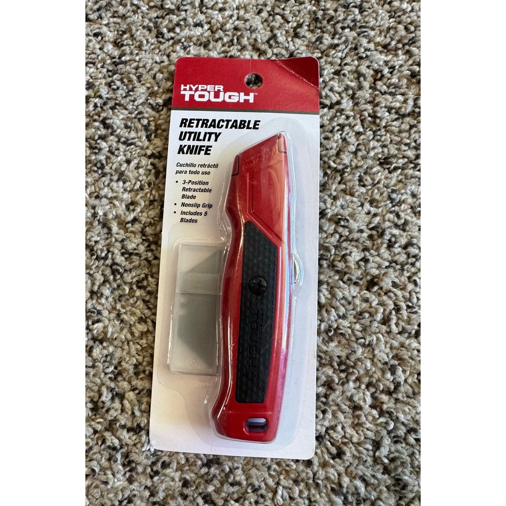 Hyper Tough Retractable Utility Knife Red Black 3-Position with 5 Blades